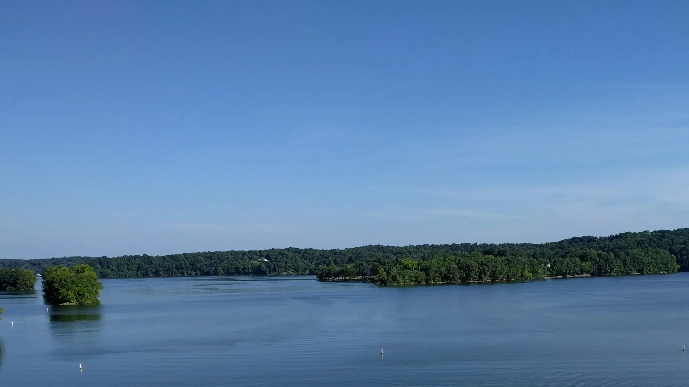 Lake Barkley with wooded islands and the far shoreline in Trigg County, Kentucky